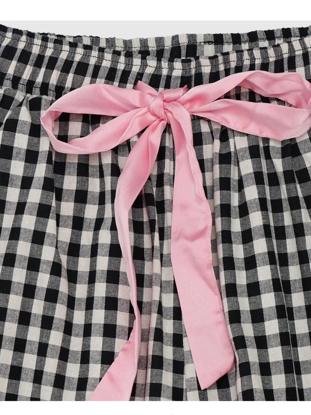 Rareraw Black & White Gingham Pink Satin Ruffle Bow Pants Size Small W/ Pockets